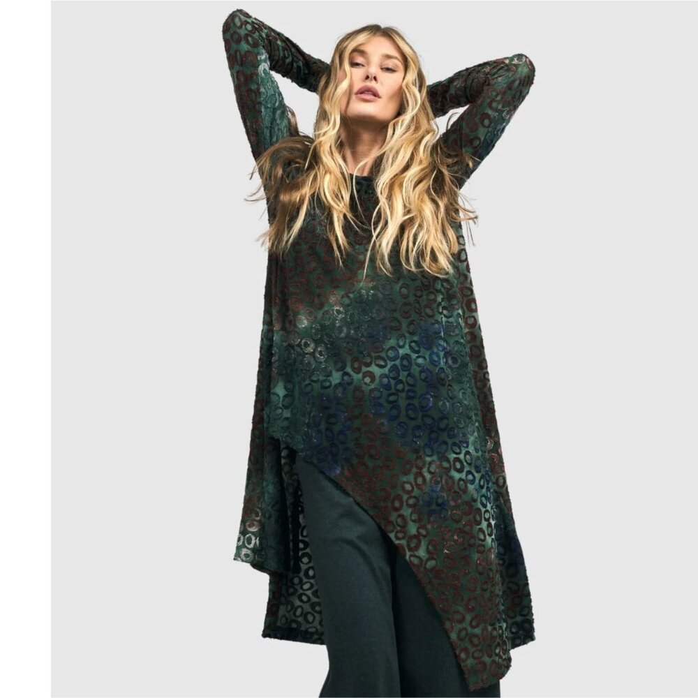Alembika Calypso Hi-Lo Long Sleeve Tunic Top w/ Pocket 2 ~US 8 10